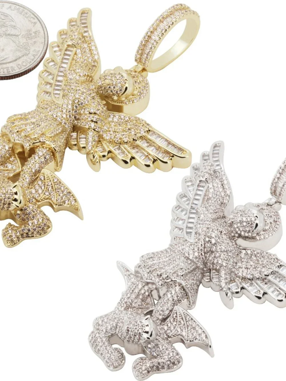 14k Yellow/White Gold Plated AAA Cubic Zirconia Saint Michael Archangel Pendant